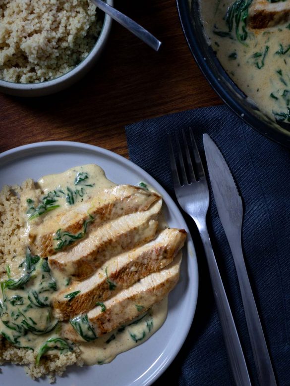Spinat-Hähnchen mit Couscous | fructosefrei, laktosefrei, zuckerfrei