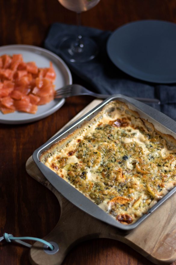 Kartoffel-Süßkartoffel-Gratin mit Räucherlachs | fructosearm, laktosefrei, zuckerfrei