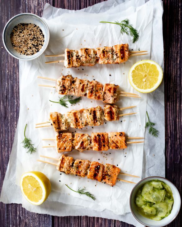 Fructosefreie Lachsspiesse in Joghurt-Marinade